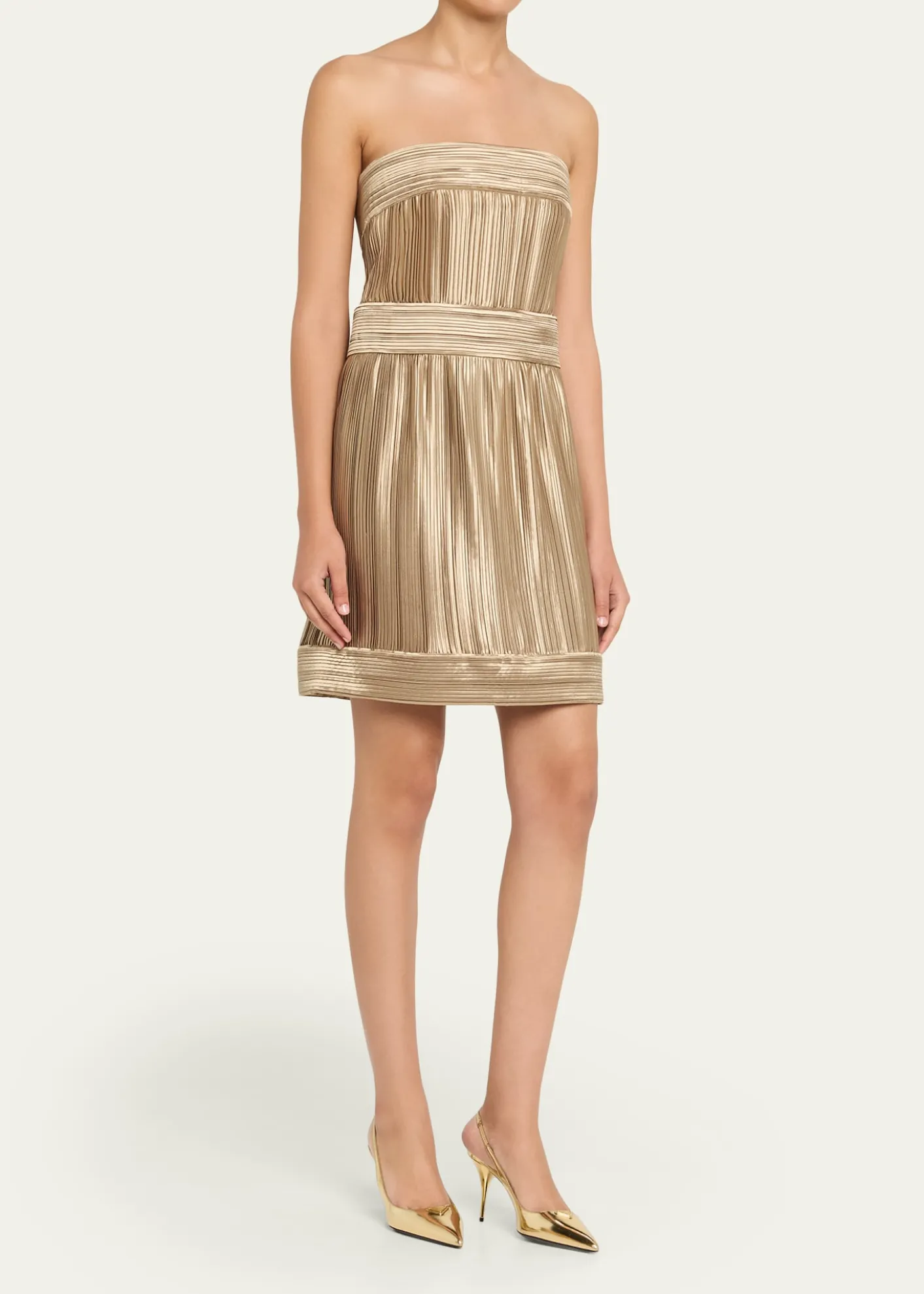 Giorgio ArmaniStrapless Metallic Pleated Bustier Mini Dress