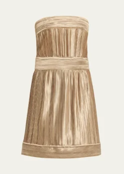 Giorgio ArmaniStrapless Metallic Pleated Bustier Mini Dress