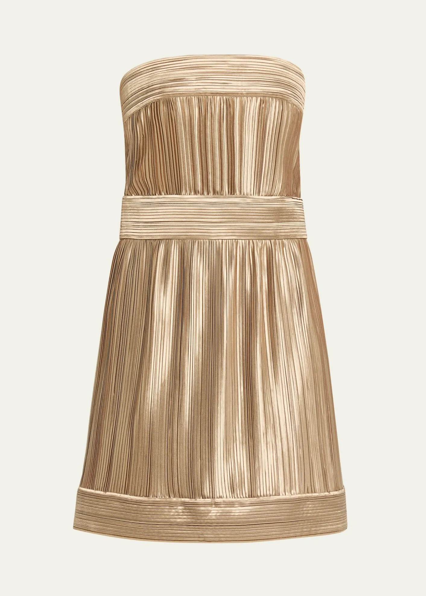 Giorgio ArmaniStrapless Metallic Pleated Bustier Mini Dress