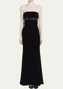Giorgio ArmaniStrapless Strass Embellished Velvet Trumpet Gown