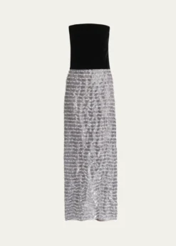 Giorgio ArmaniStrapless Velvet Bustier Iridescent Textured Silk Gown