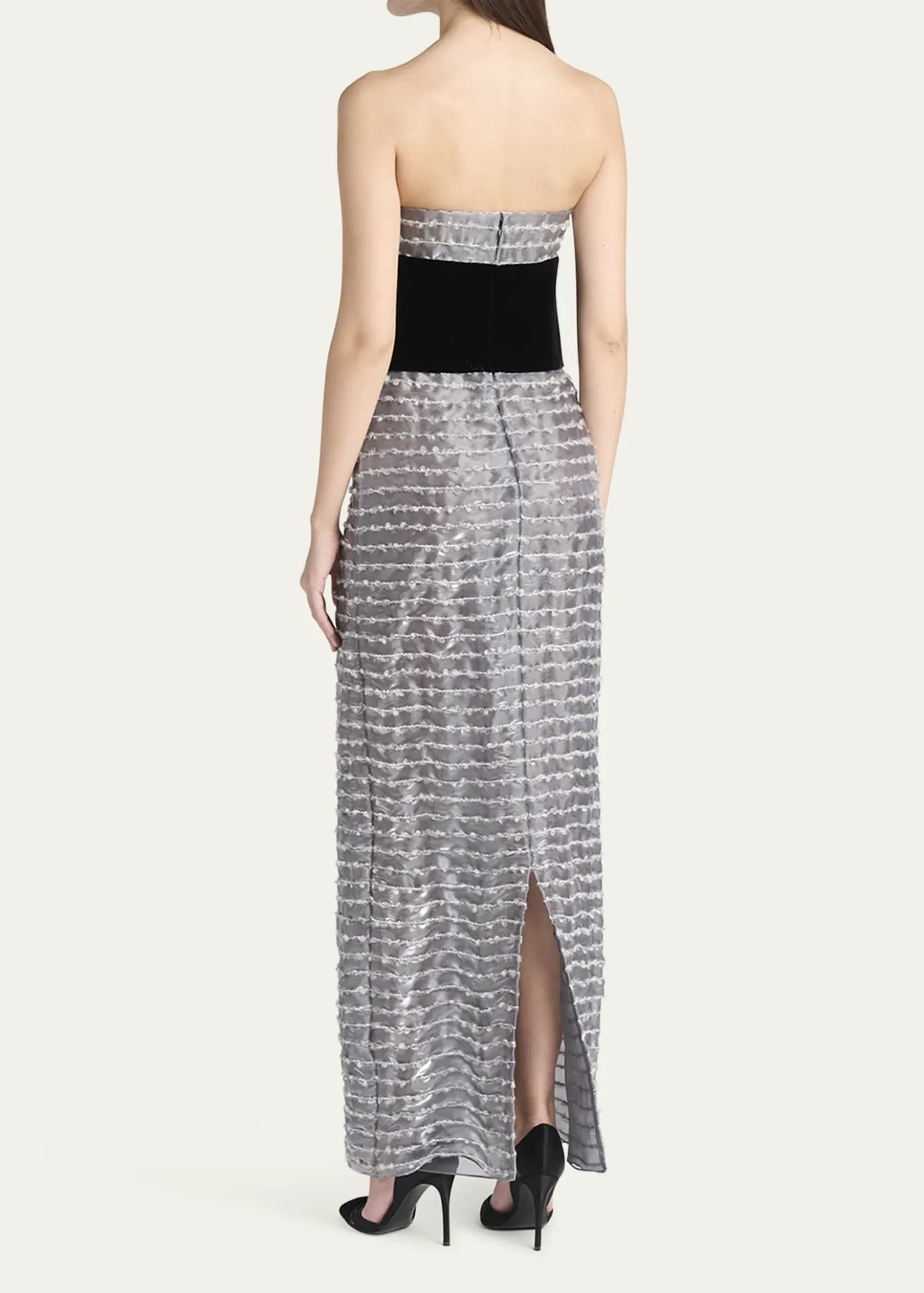 Giorgio ArmaniStrapless Velvet Bustier Iridescent Textured Silk Gown