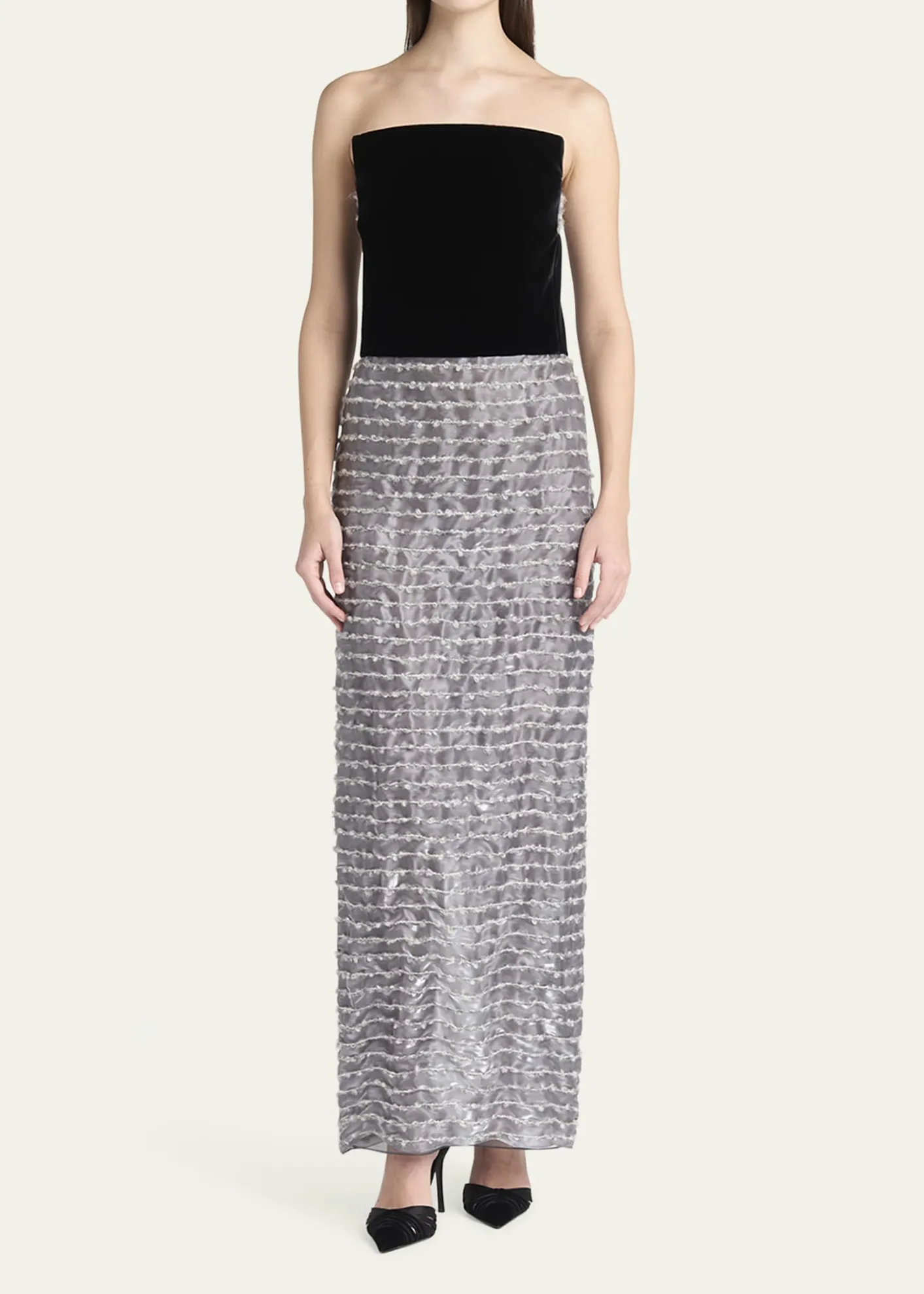 Giorgio ArmaniStrapless Velvet Bustier Iridescent Textured Silk Gown