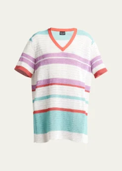 Giorgio ArmaniStriped Crochet Mini T-Shirt Dress