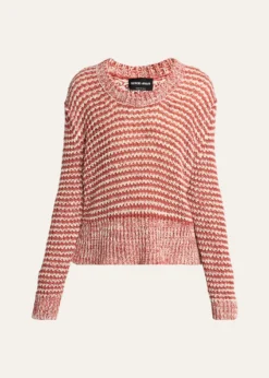 Giorgio ArmaniStriped Linen Open-Knit Crewneck Sweater