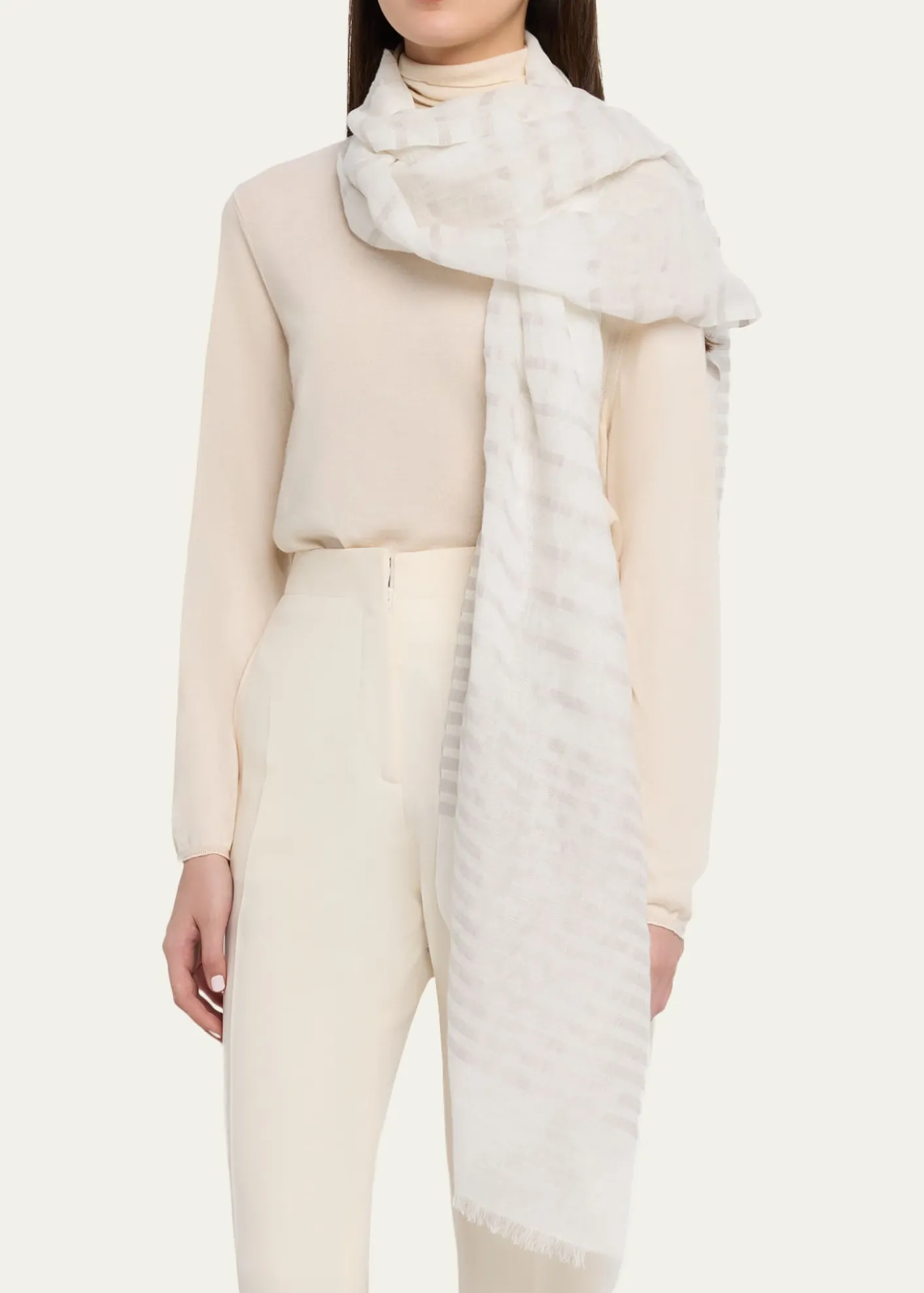 Giorgio Armani Striped Linen-Cotton Jacquard Stole, 80" x 28"