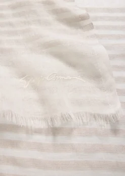 Giorgio Armani Striped Linen-Cotton Jacquard Stole, 80