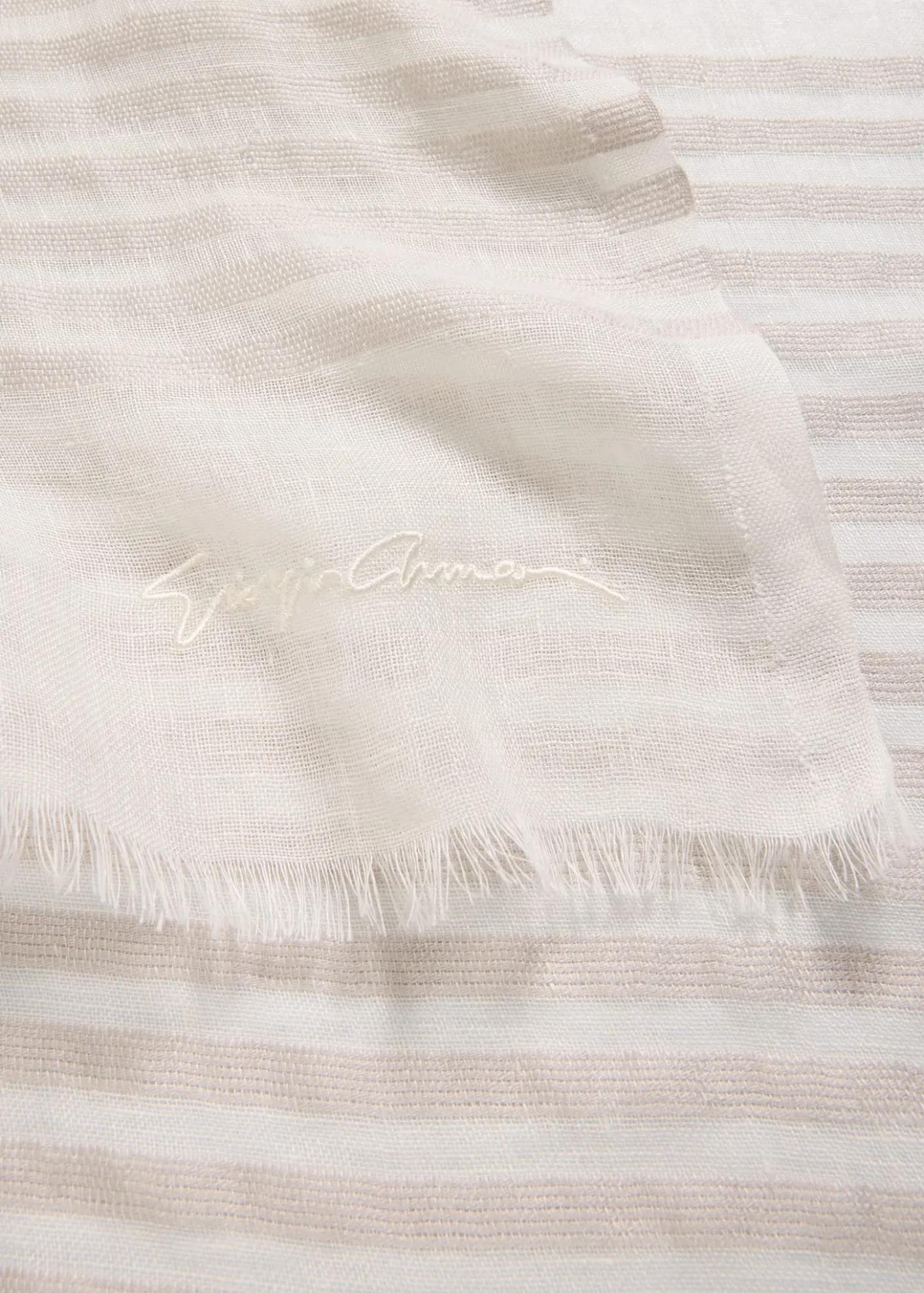 Giorgio Armani Striped Linen-Cotton Jacquard Stole, 80" x 28"