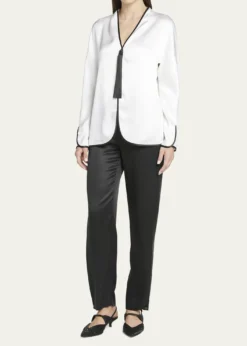 Giorgio ArmaniTassel Silk Blouse with Contrast Tipping
