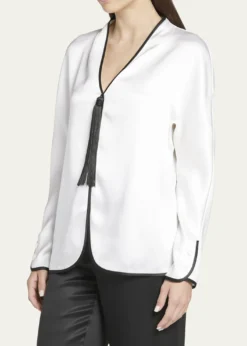 Giorgio ArmaniTassel Silk Blouse with Contrast Tipping