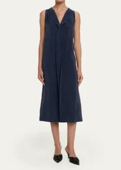 Giorgio ArmaniTechnical Silk Sleeveless Midi Shirtdress