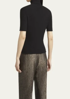 Giorgio ArmaniTurtleneck Short-Sleeve Cashmere Rib Sweater