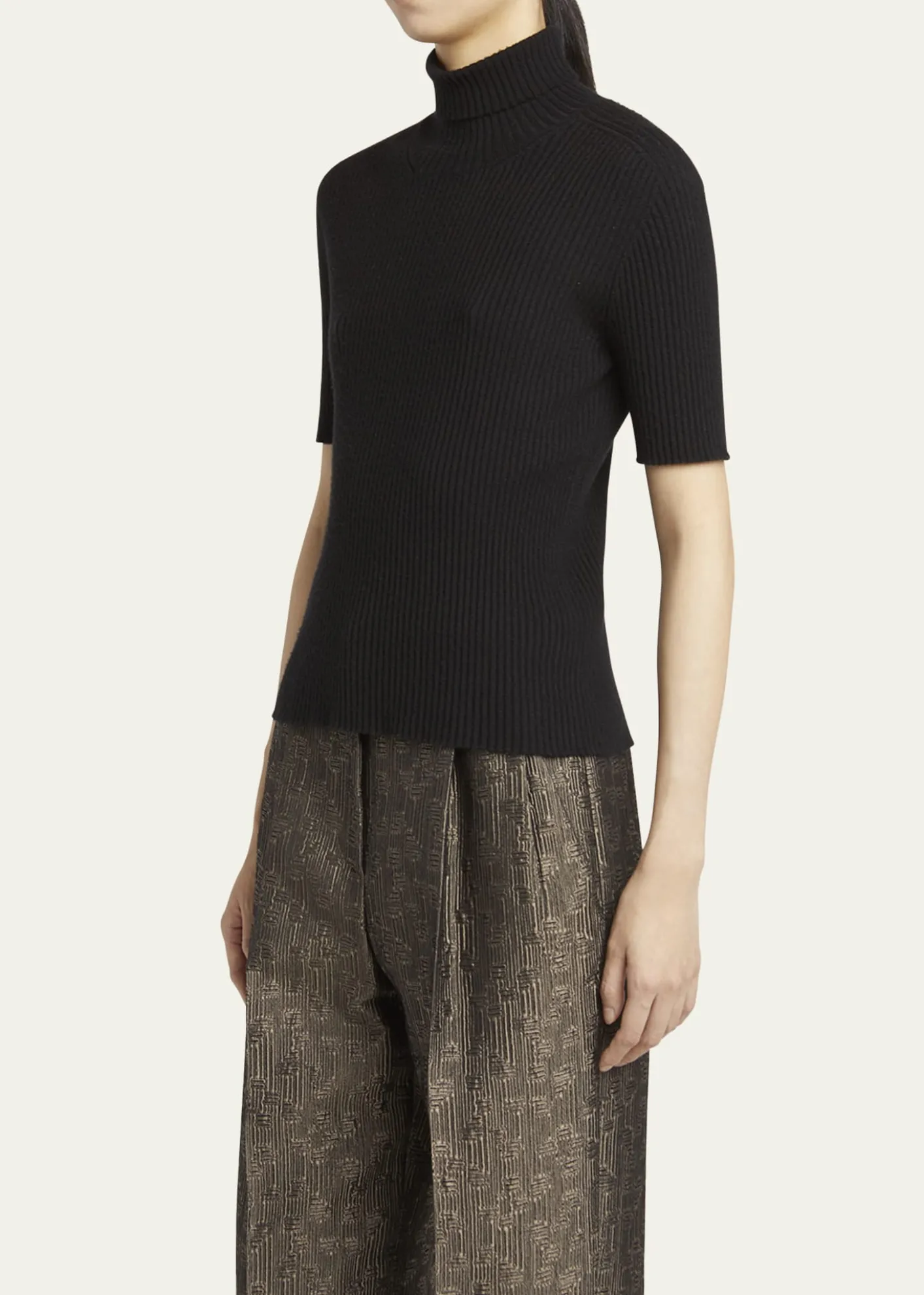 Giorgio ArmaniTurtleneck Short-Sleeve Cashmere Rib Sweater