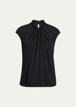 Giorgio ArmaniTwisted Cap-Sleeve Georgette Silk Blouse