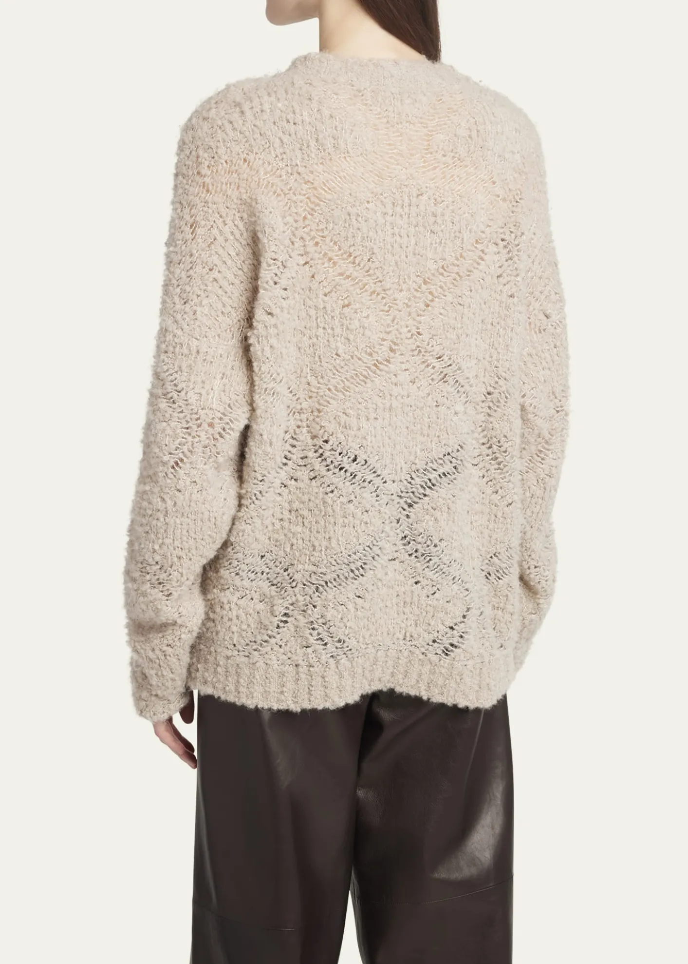 Giorgio ArmaniV-Neck Wool Cashmere Open-Knit Sweater
