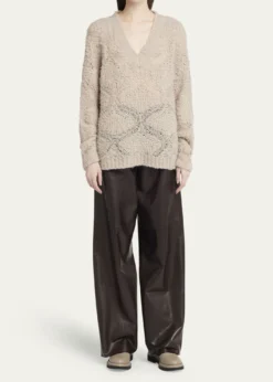 Giorgio ArmaniV-Neck Wool Cashmere Open-Knit Sweater