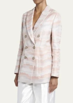 Giorgio ArmaniWave Print Jacquard Double-Breasted Blazer