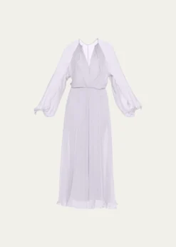 Giorgio ArmaniZip-Front Long-Sleeve Silk Chiffon Layered Gown