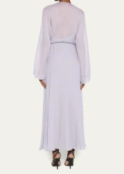 Giorgio ArmaniZip-Front Long-Sleeve Silk Chiffon Layered Gown