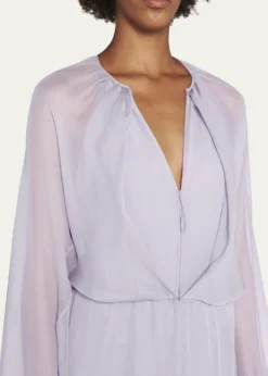 Giorgio ArmaniZip-Front Long-Sleeve Silk Chiffon Layered Gown
