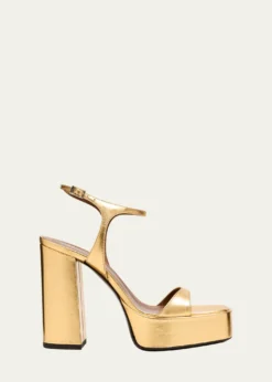 Giuseppe ZanottiMetallic Leather Block-Heel Platform Sandals