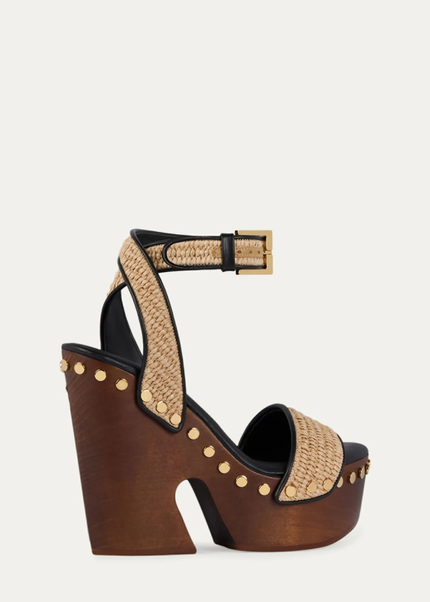 GivenchyClog Raffia-Effect Platform Sandals with Studs Detail