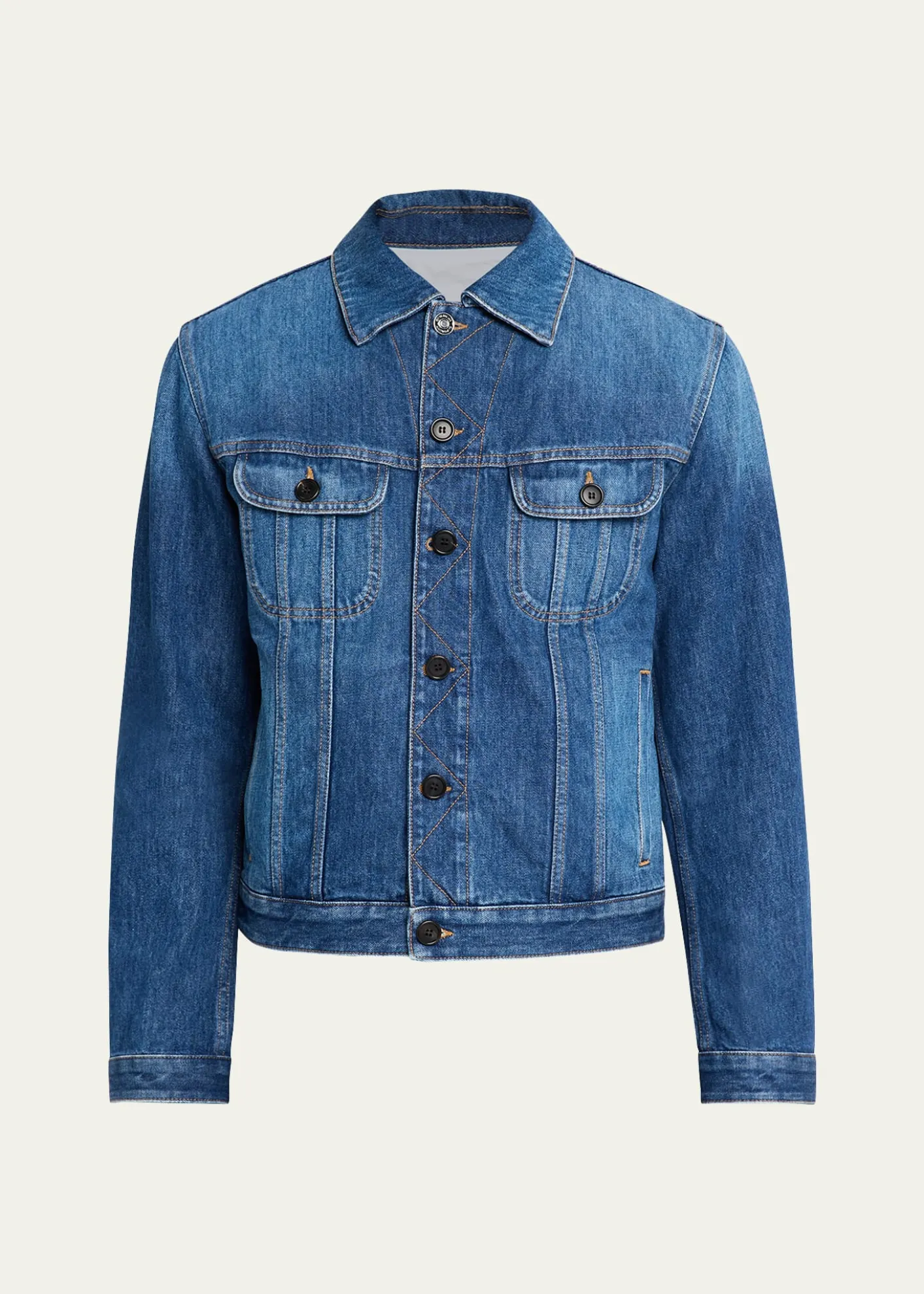 GivenchyMen's Medium Blue Denim Jacket with Leather Label
