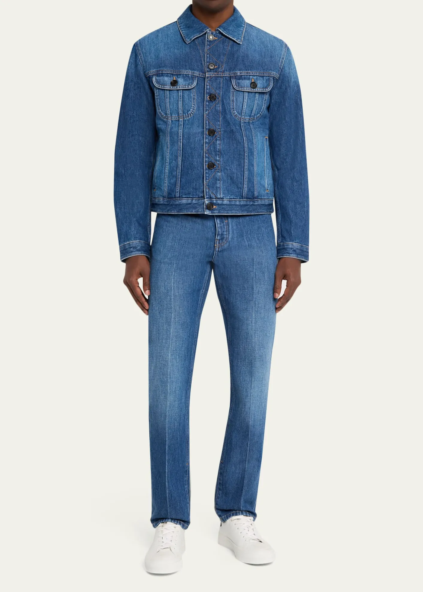 GivenchyMen's Medium Blue Denim Jacket with Leather Label