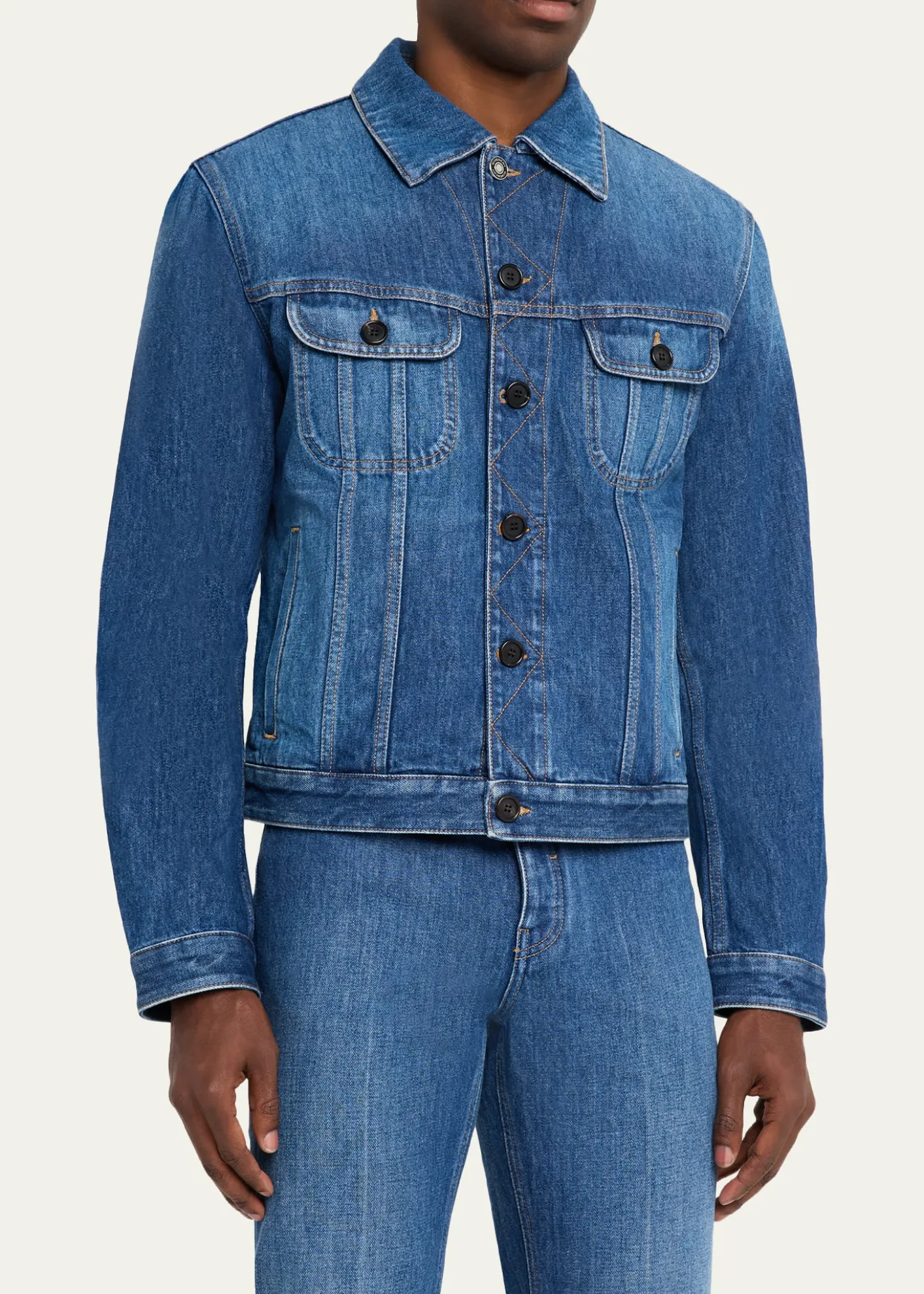 GivenchyMen's Medium Blue Denim Jacket with Leather Label