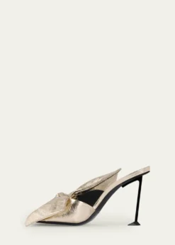 Givenchy95mm Crinkled Metallic Leather Bow Mules