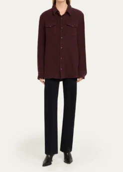 God's True CashmereClaret Solid Cashmere Button-Down Shirt