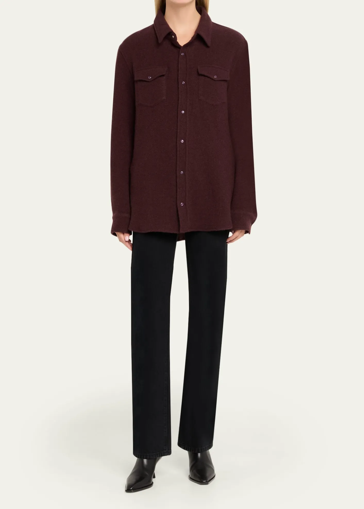 God's True CashmereClaret Solid Cashmere Button-Down Shirt