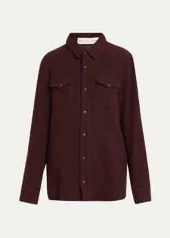 God's True CashmereClaret Solid Cashmere Button-Down Shirt