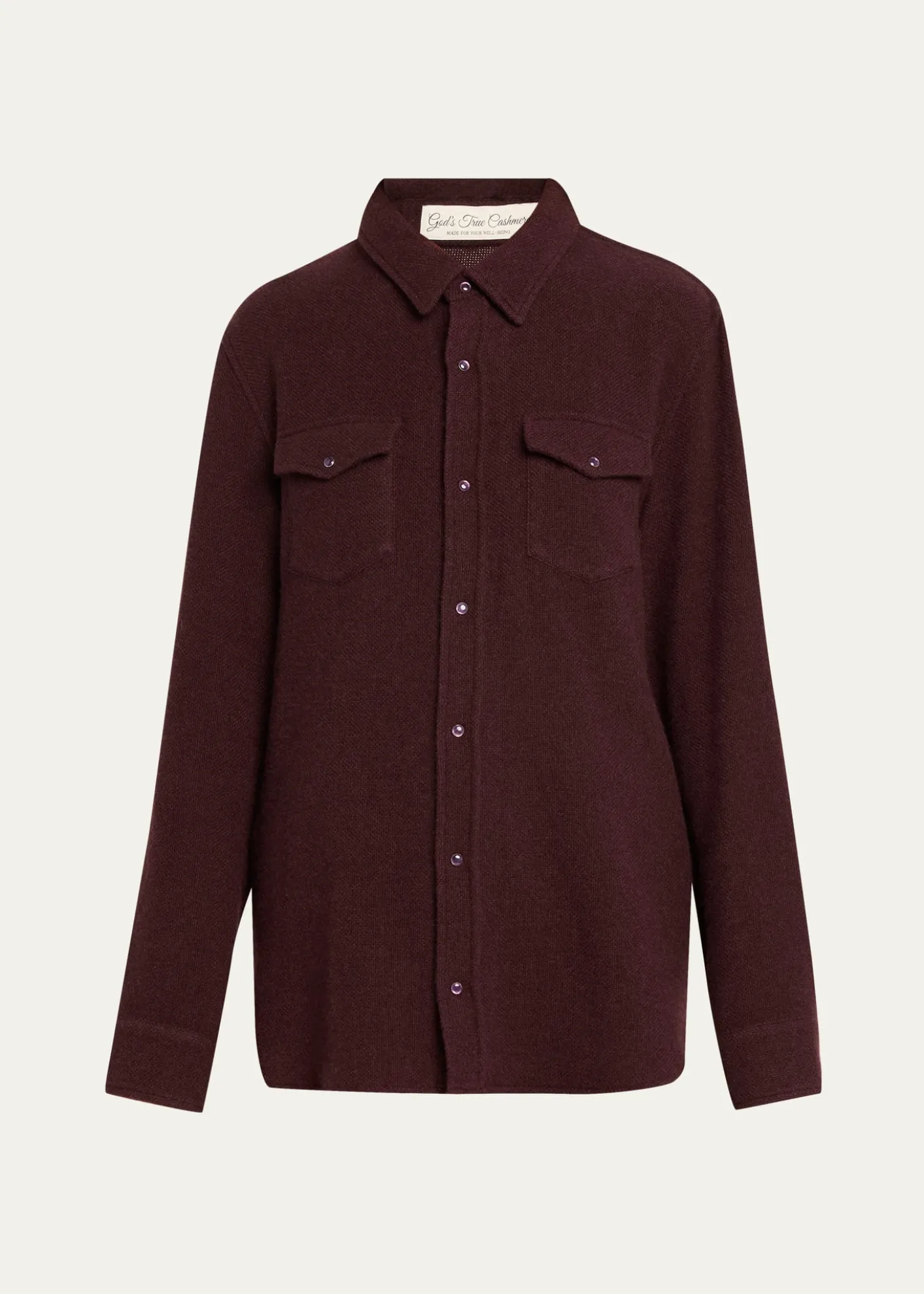 God's True CashmereClaret Solid Cashmere Button-Down Shirt