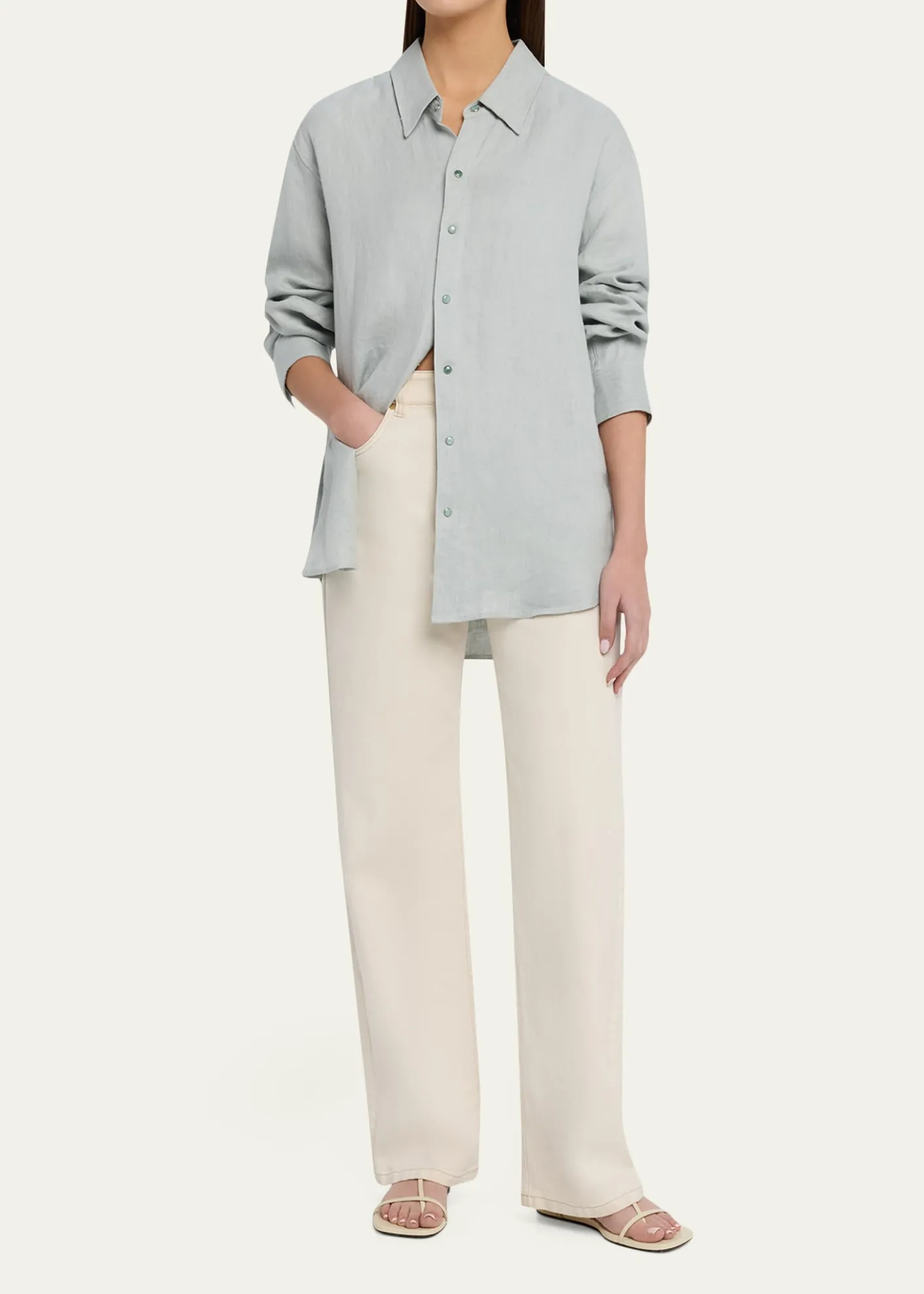 God's True CashmereSilver Solid Linen Button-Front Shirt