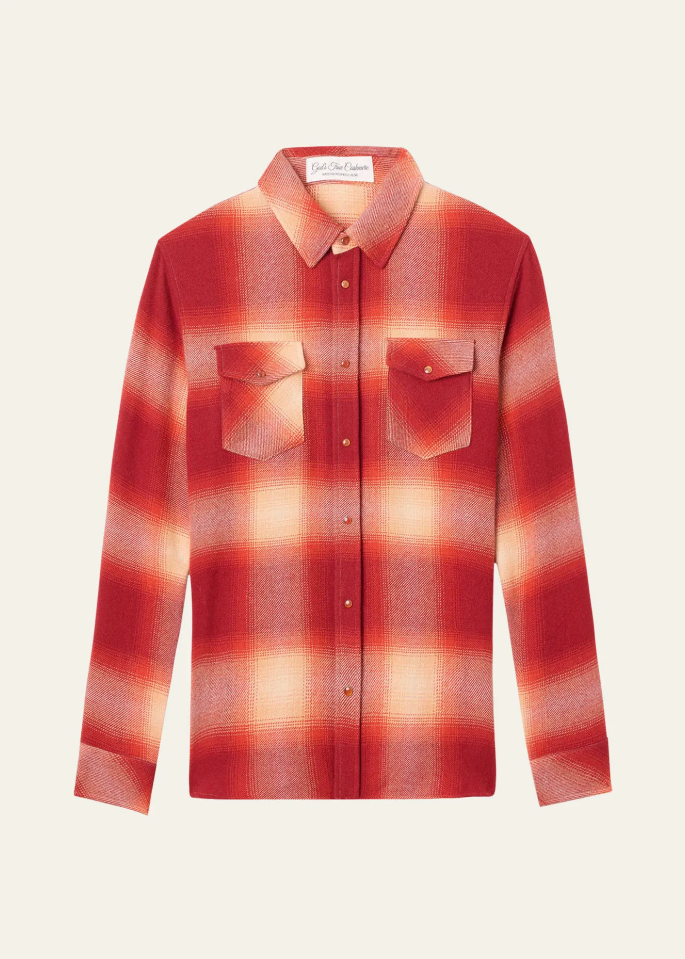 God's True CashmereTomato Shadow Plaid Cashmere Sport Shirt