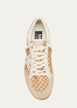 Golden GooseBall Star Raffia Net Leather Low-Top Sneakers