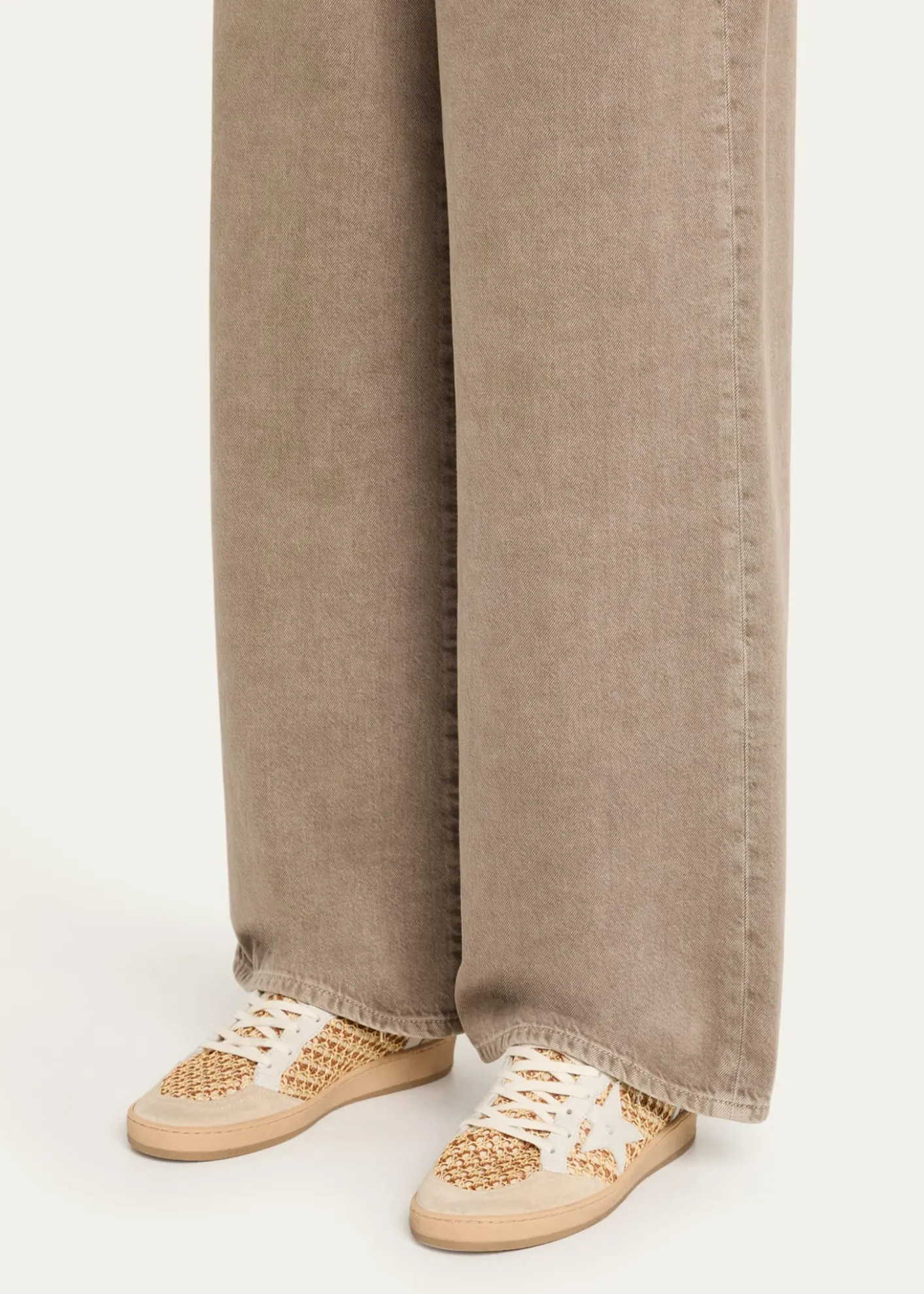 Golden GooseBall Star Raffia Net Leather Low-Top Sneakers