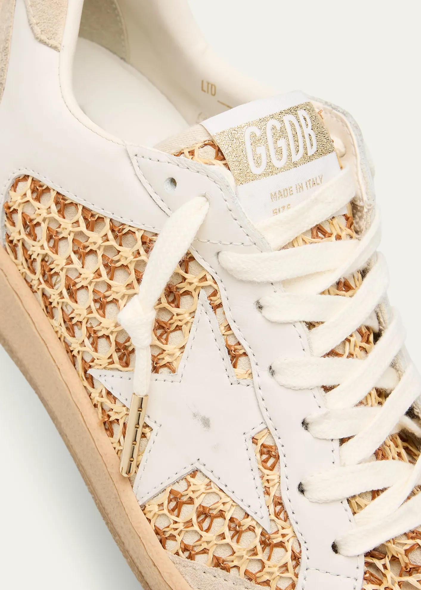 Golden GooseBall Star Raffia Net Leather Low-Top Sneakers