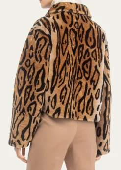 GorskiOcelot-Print Shearling Lamb Zip Jacket