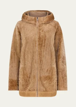 GorskiReversible Textured Shearling Lamb Zip Hooded Jacket