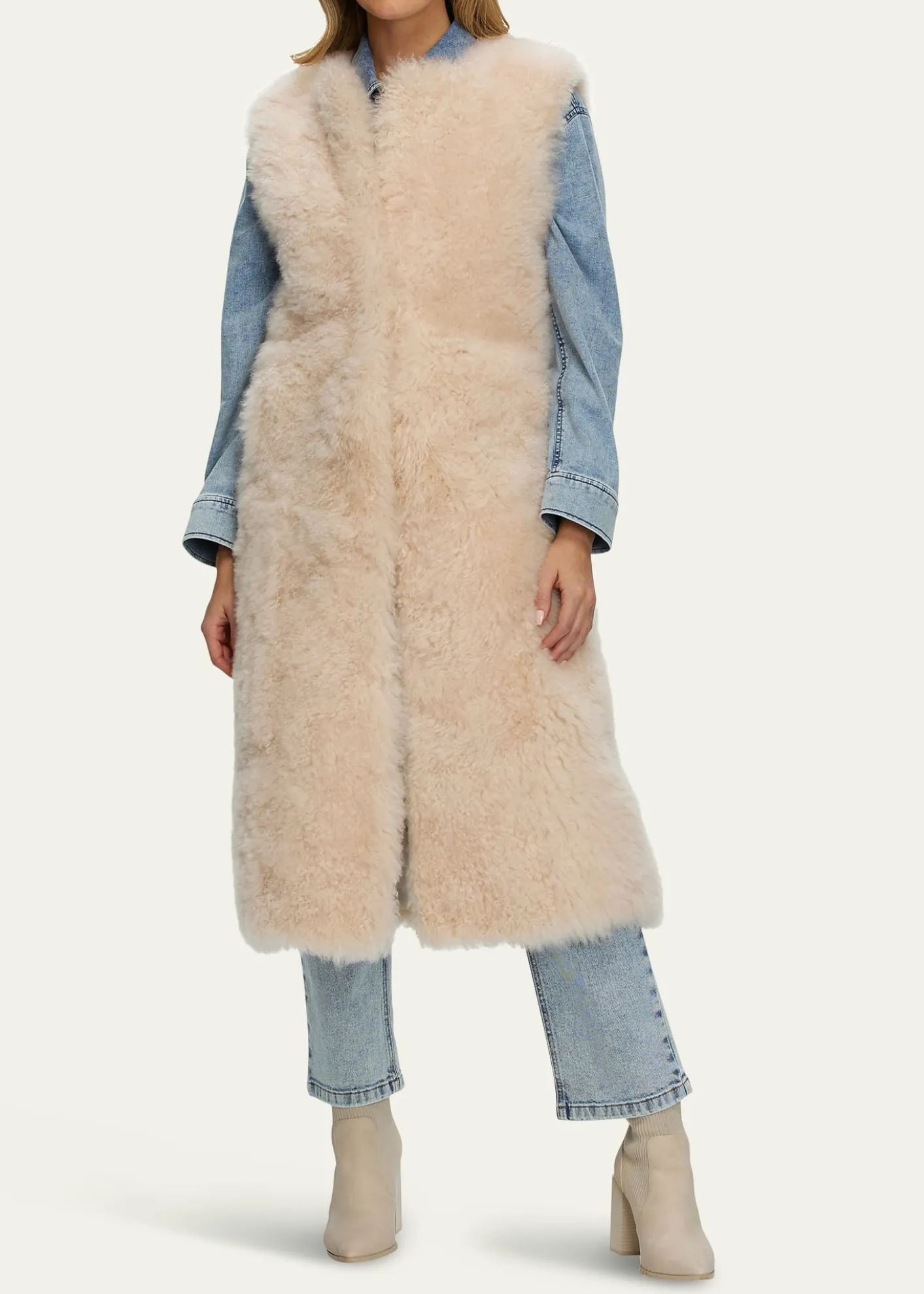 GorskiSelect Cashmere Goat Fur Collarless Long Vest