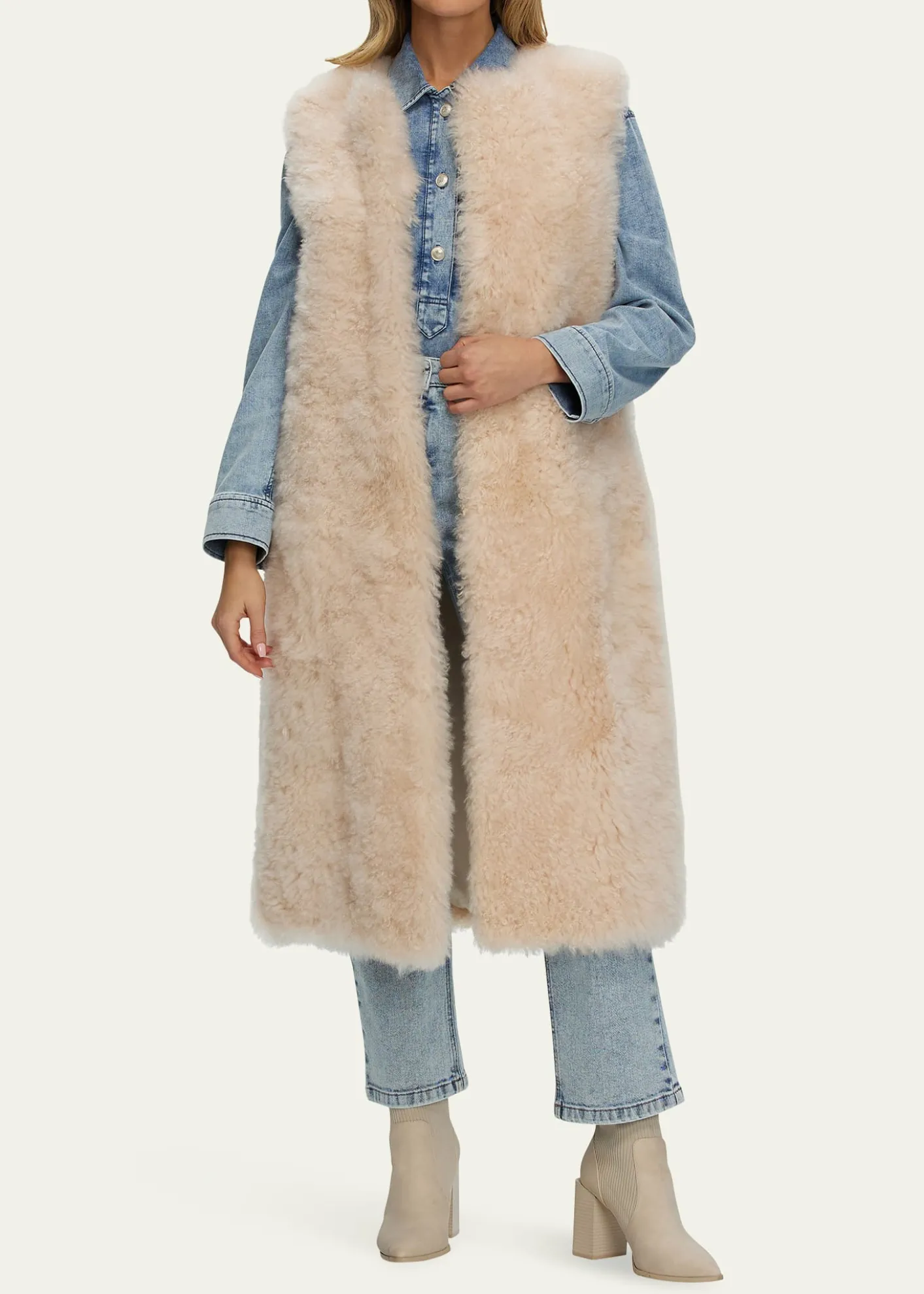 GorskiSelect Cashmere Goat Fur Collarless Long Vest