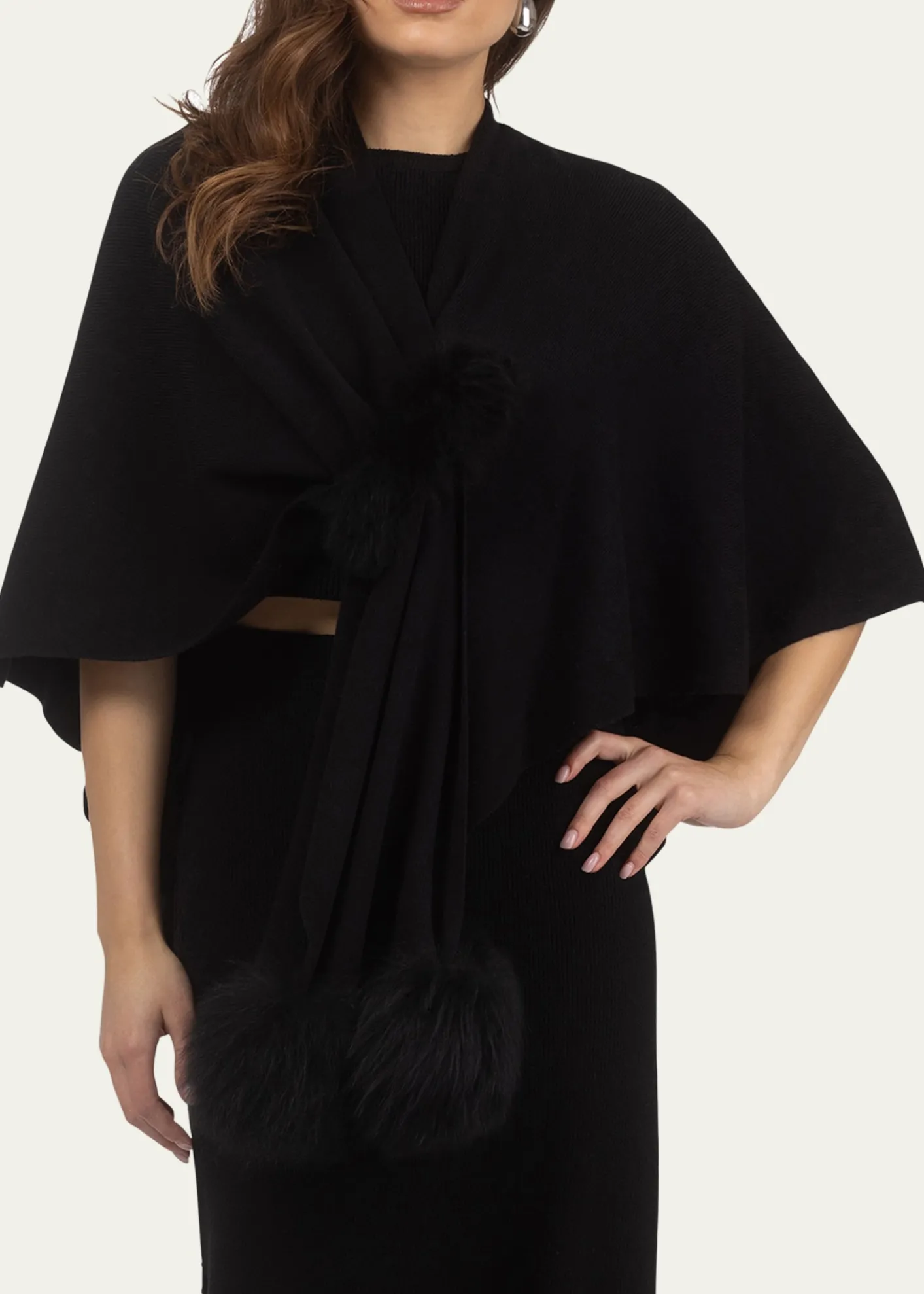 GorskiSelect Wool Capelet With Lamb Shearling Poms