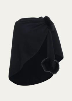 GorskiSelect Wool Capelet With Lamb Shearling Poms