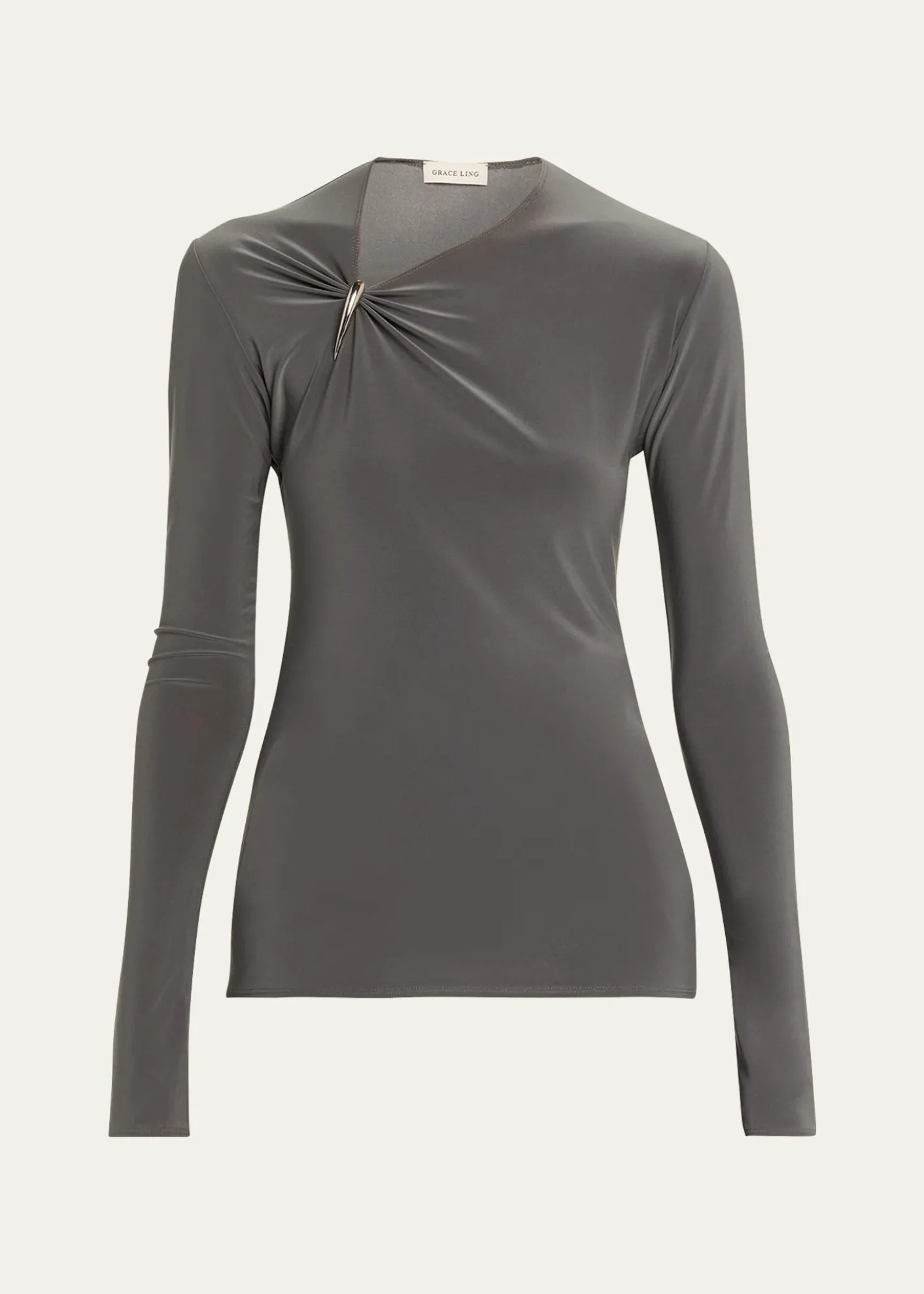 GRACE LINGClaw Gathered Neck Long-Sleeve Top