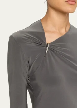 GRACE LINGClaw Gathered Neck Long-Sleeve Top