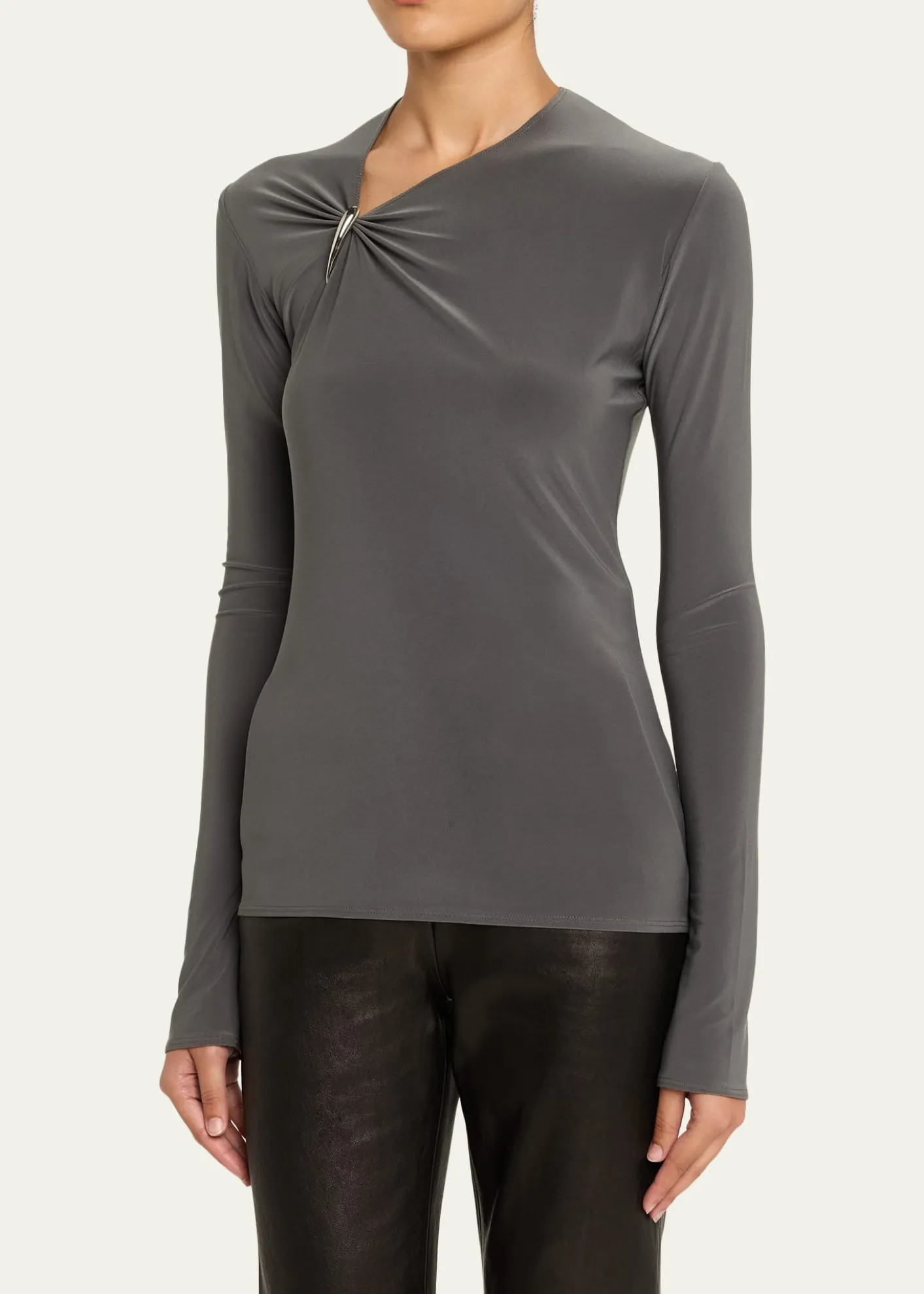 GRACE LINGClaw Gathered Neck Long-Sleeve Top