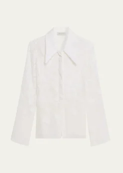 GRACE LINGCracked Velvet Devore Chiffon Button-Down Shirt