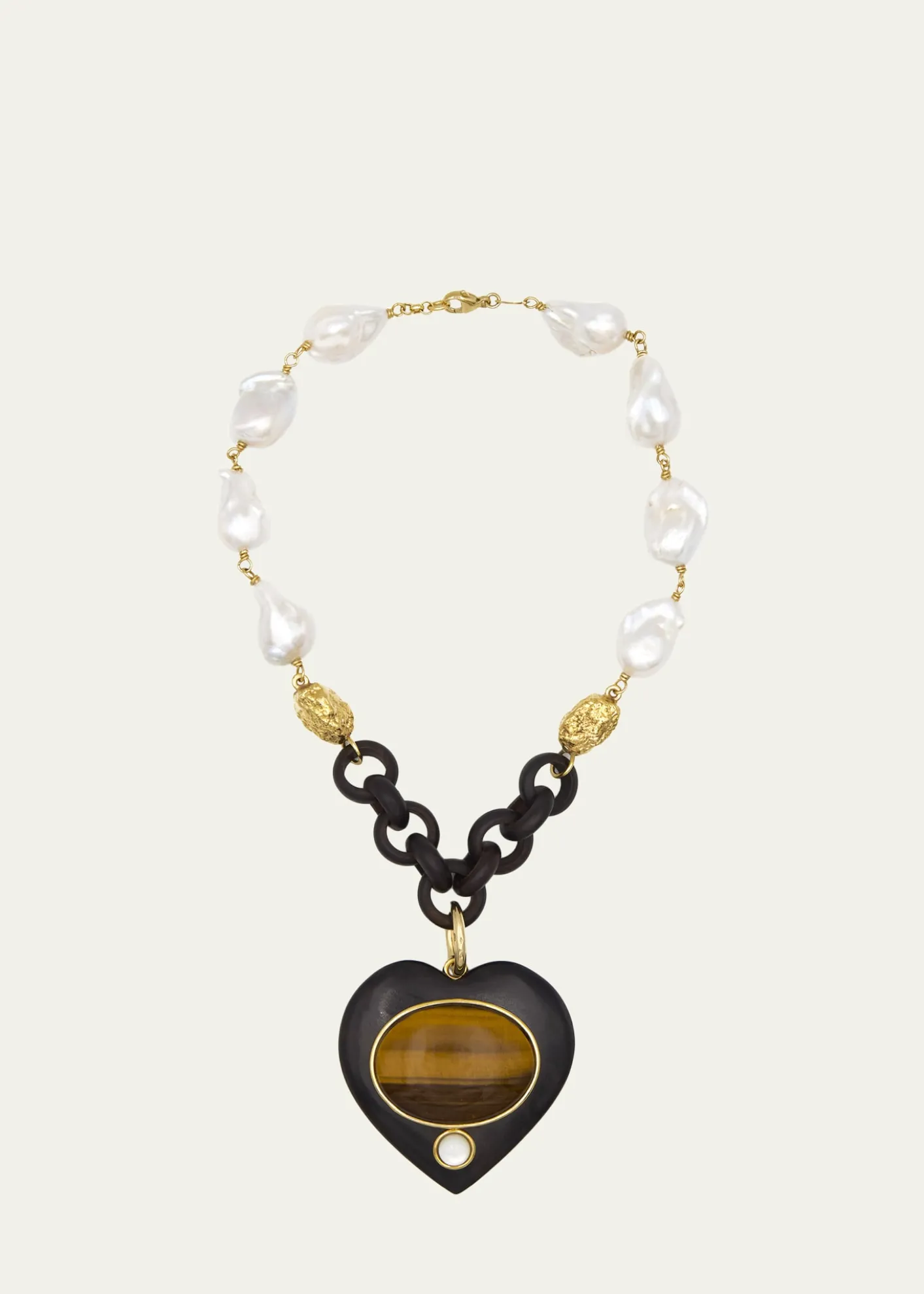 Grazia And Marica VozzaEbony and Pearl Necklace with Tiger's Eye Heart